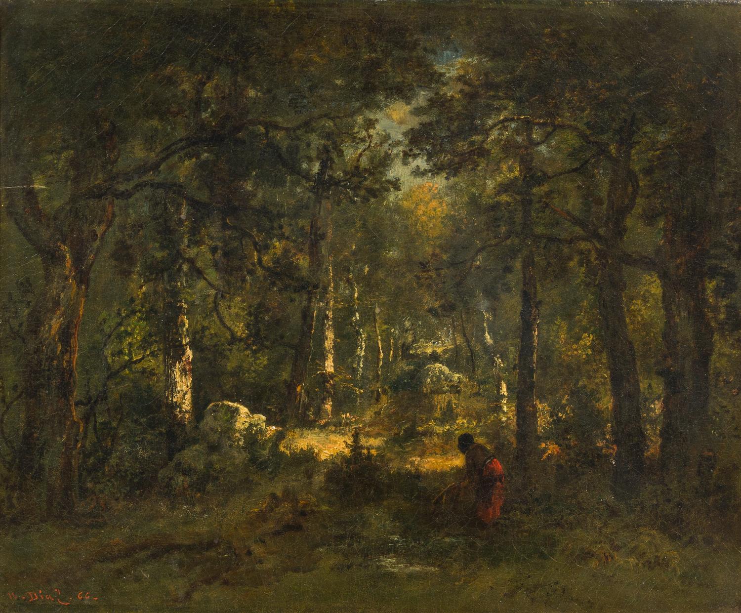 Narcisse Virgil Diaz de la Pena, (French, 1808 - 1876), Woman Collecting Firewood at Fontainebleau, 1866