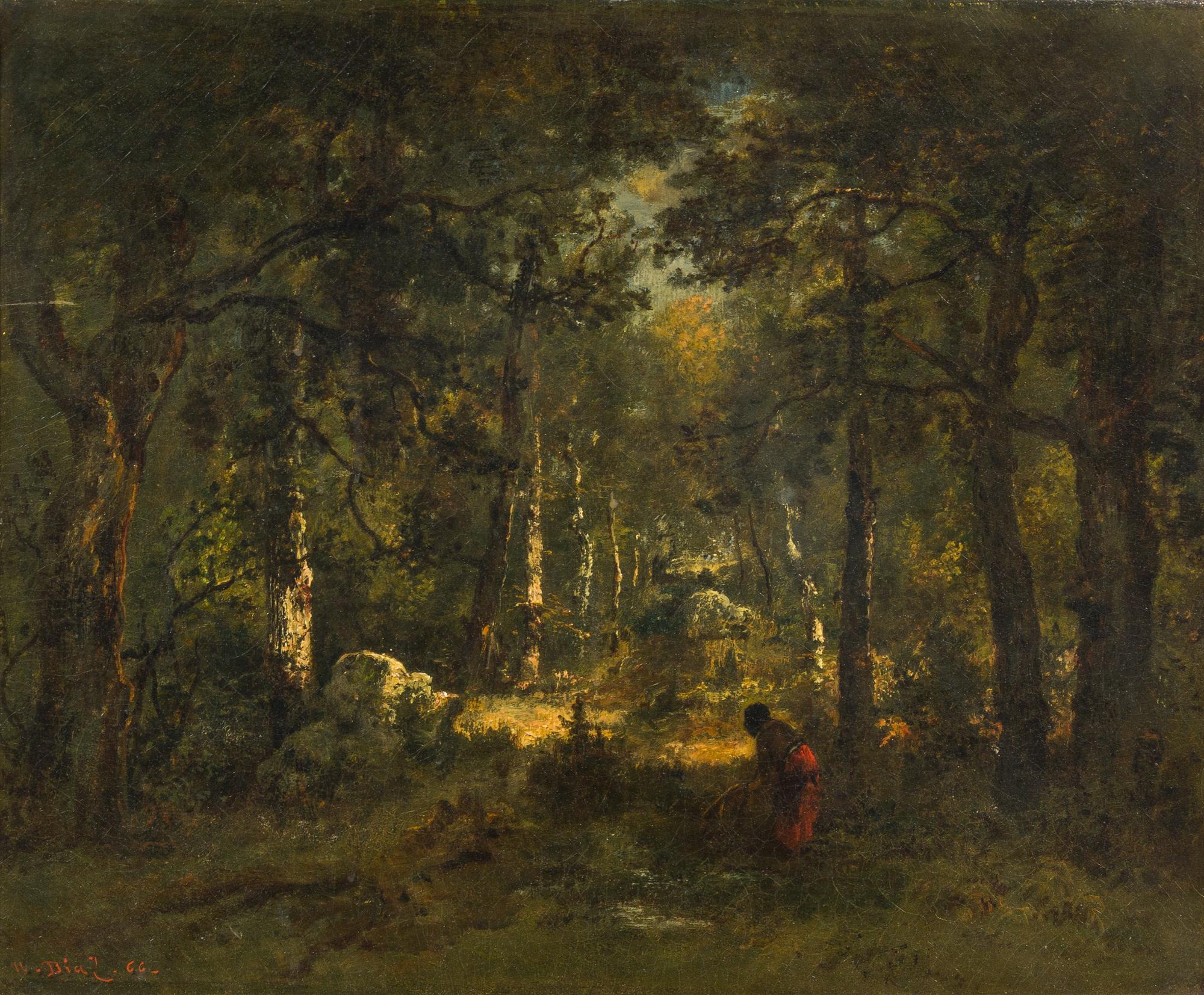 Narcisse Virgil Diaz de la Pena, (French, 1808 - 1876), Woman Collecting Firewood at Fontainebleau, 1866