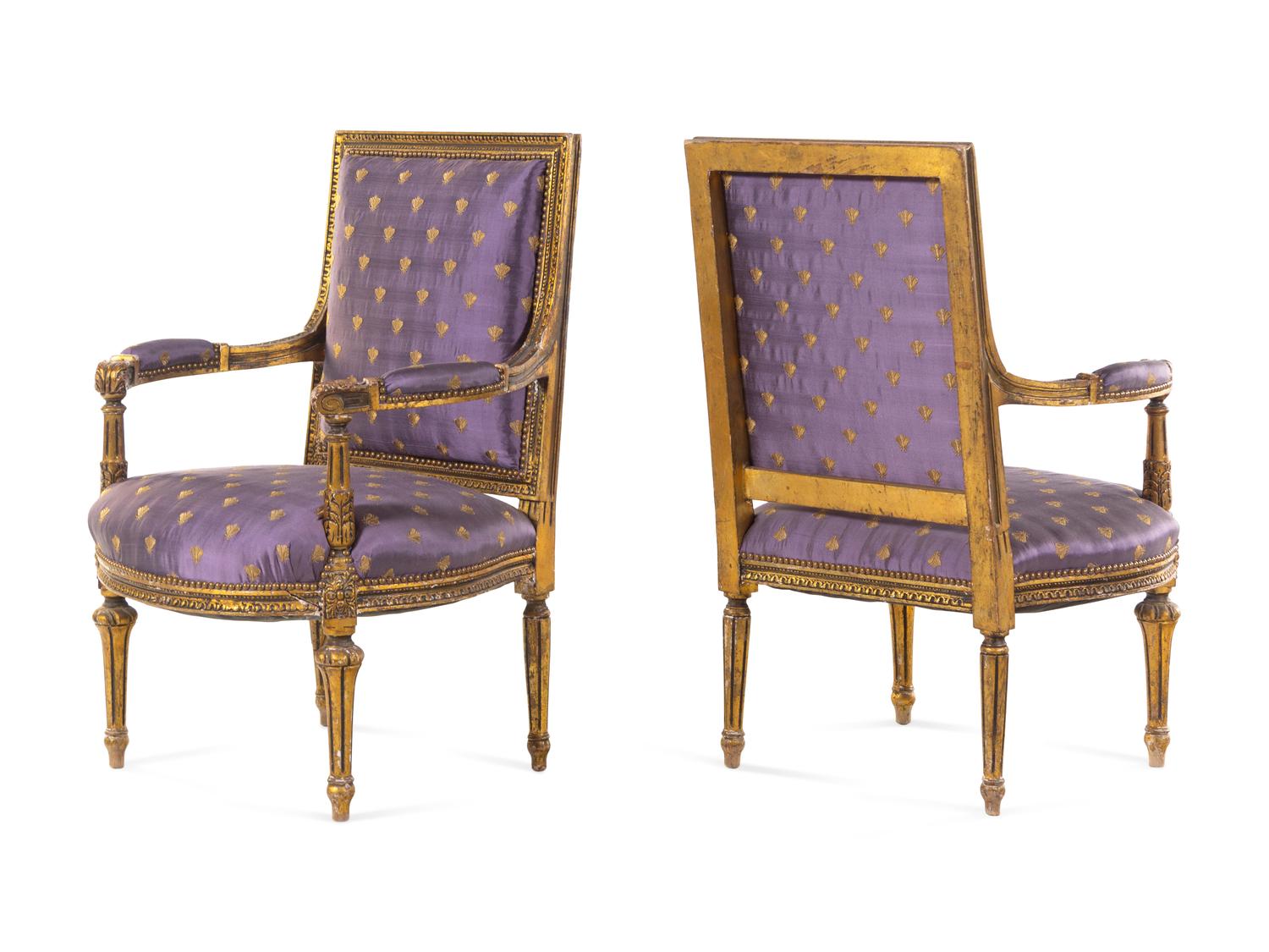 A Pair of Louis XVI Style Giltwood Fauteuils