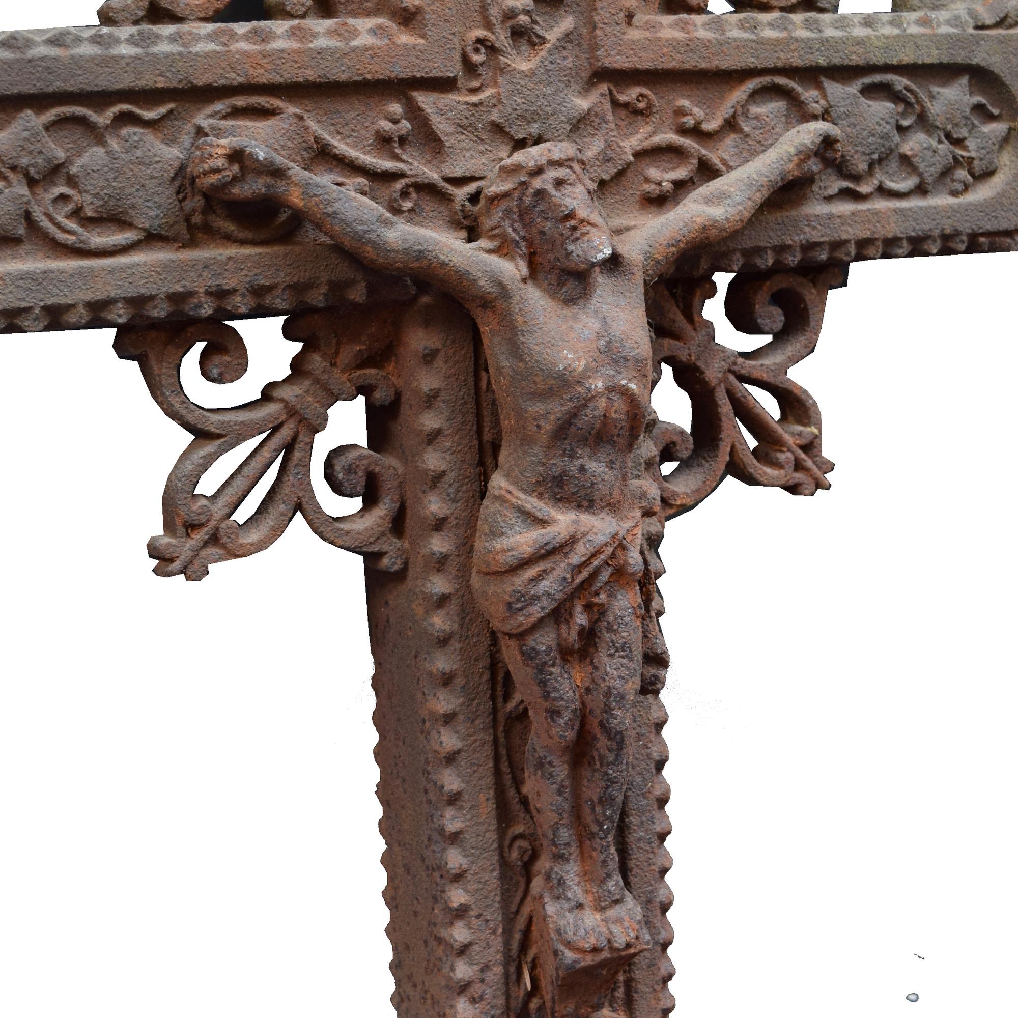 A Cast Iron Crucifix 23" W x 3" D x 52" H — France, Circa 1900