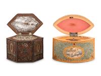 Two English Rolled-Paper Decorated Tea Caddies