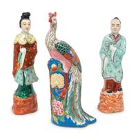Two Chinese Famille Rose Porcelain Figures and a Pheasant — 19TH CENTURY
