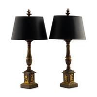 A Pair of French Parcel Gilt Bronze Columnar Lamps