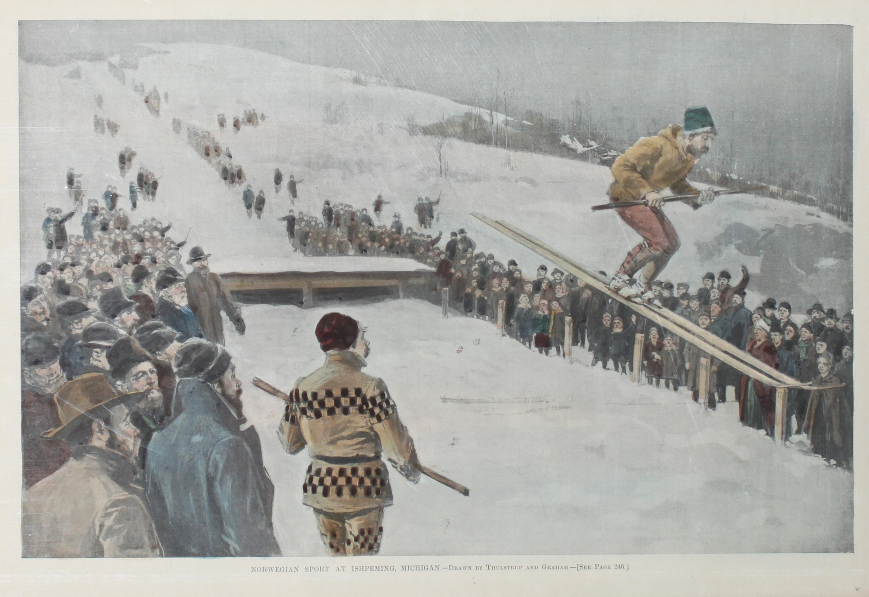 Six Hand Colored Winter Sports Prints Height 15 x width 10 inches (largest) — LATE 19th CENTURY