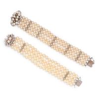 COLLECTION OF CULTURED PEARL AND DIAMOND BRACELETS