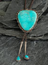 Large Navajo Silver and Turquoise Bolo, with Turquoise Tips