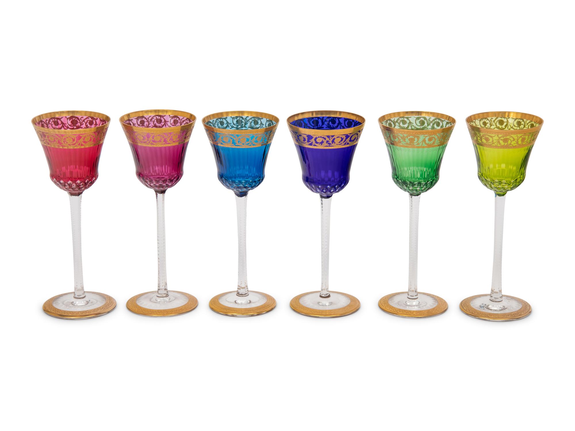 A Set of Twelve Saint Louis Multicolor Glass Wine Stems
