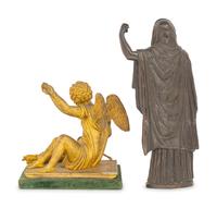 A Continental Gilt Bronze Figure of Cupid and a Bronze Figural Mount