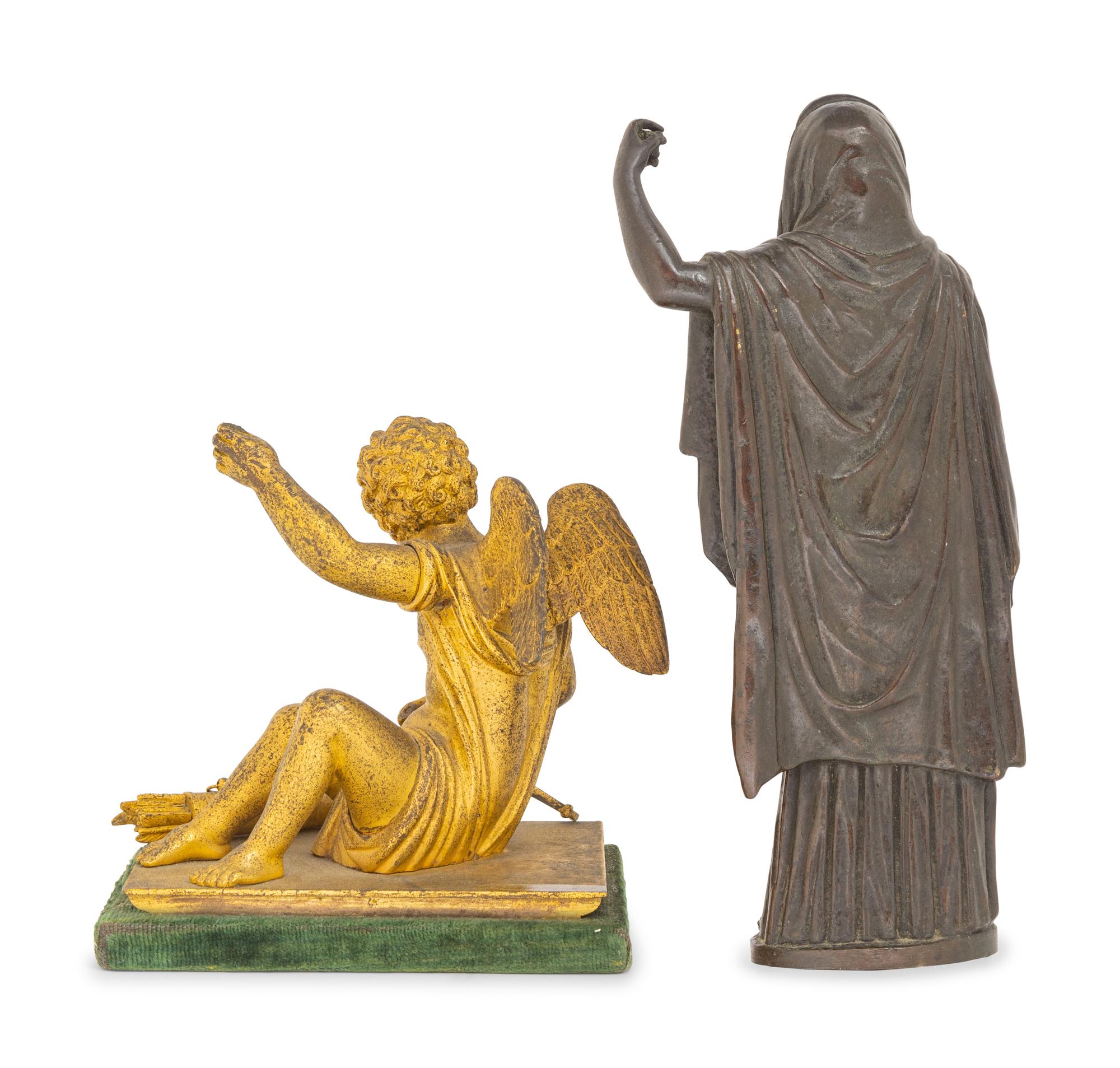 A Continental Gilt Bronze Figure of Cupid and a Bronze Figural Mount