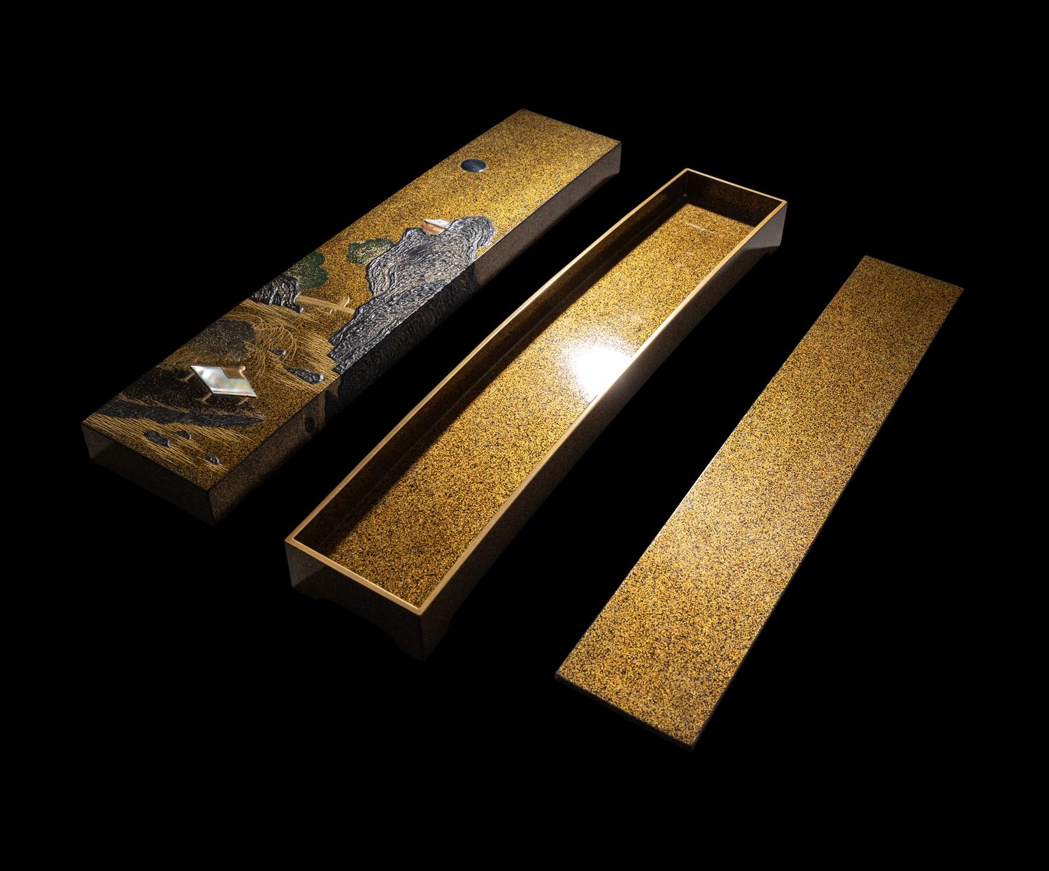 A Japanese Gold and Black Lacquer Rectangular Covered Box