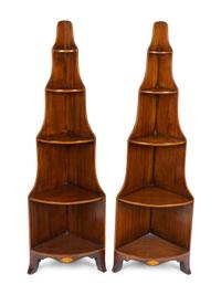 A Pair of George III Satinwood Inlaid Mahogany Five-Tier Corner Etageres — 19TH CENTURY