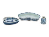Three Chinese Blue and White Porcelain Scholar's Objects