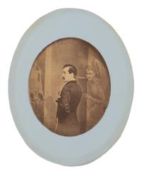 [BOOTH, John Wilkes (1838-1865)]. Large format albumen print depicting John Wilkes Booth tempted by Satan to murder Abraham Lincoln. [New York: Macoy and Herwig, 1865].