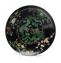 A Chinese Black Ground Famille Verte Porcelain Plate