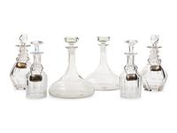 Six English Cut and Etched Glass Decanters