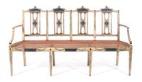 A George III Style Painted Chairback Settee Height 36 x width 65 x depth 21 inches. — 20TH CENTURY