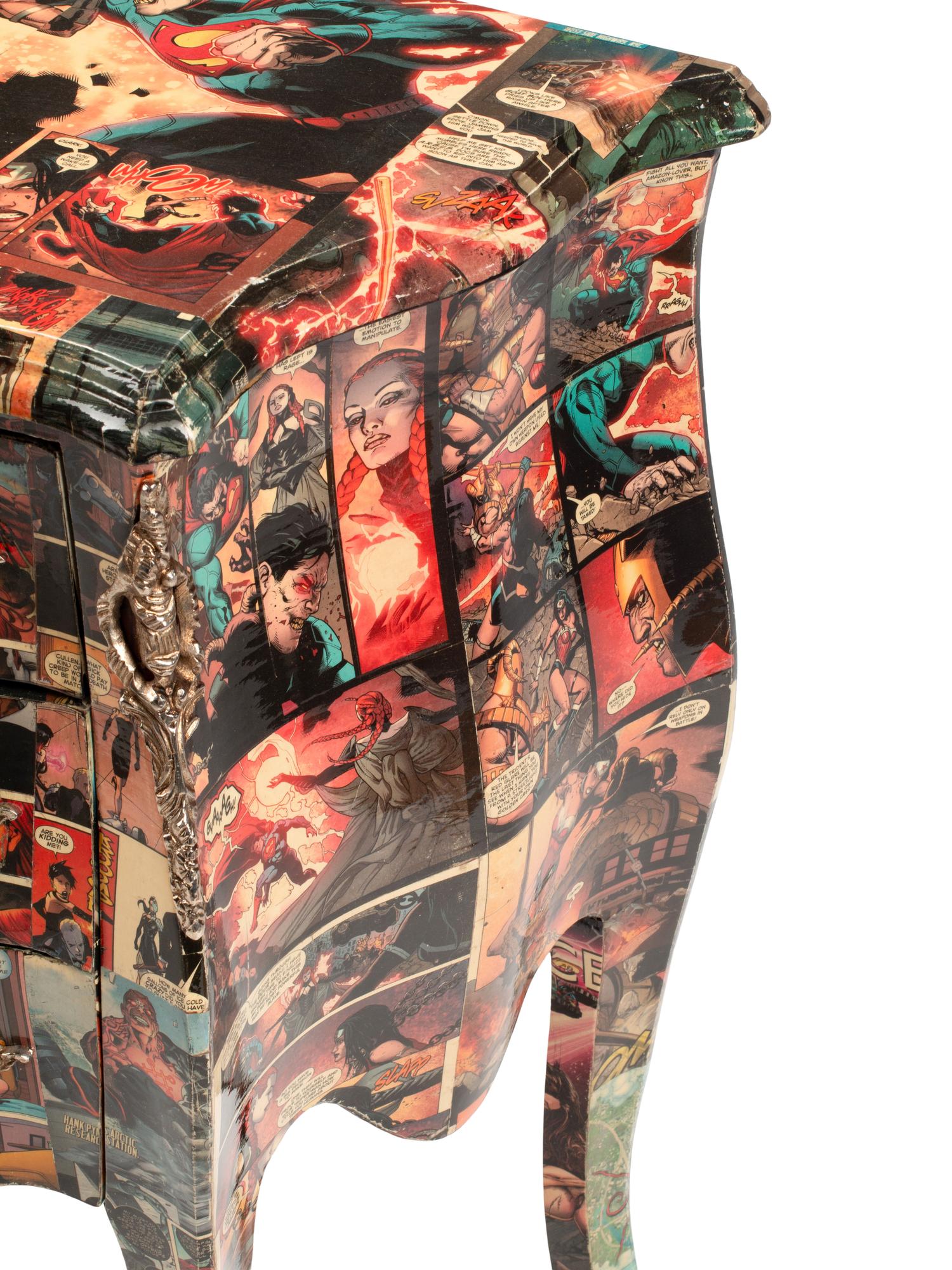 A Pair of Comic-Découpaged Night Stands