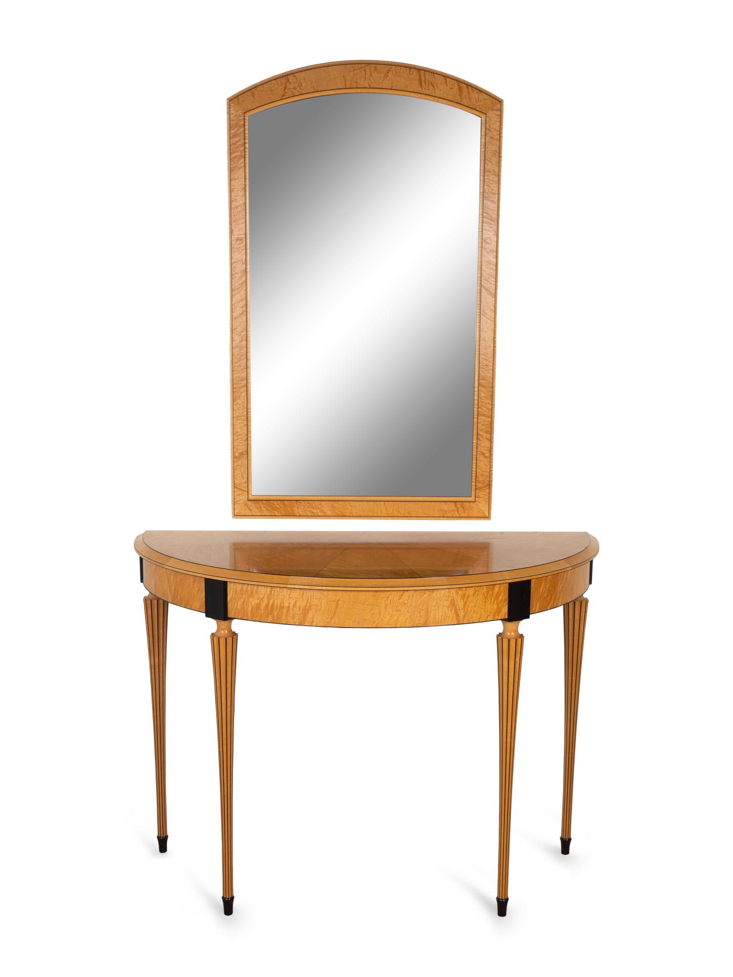 A Modern Neoclassical Style Ebony Inlaid Maple Console Table and Mirror by Richard Scott Newman — LATE 20TH CENTURY
