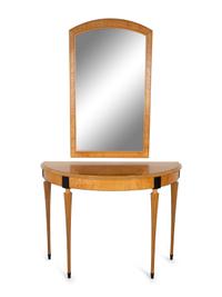 A Modern Neoclassical Style Ebony Inlaid Maple Console Table and Mirror by Richard Scott Newman — LATE 20TH CENTURY