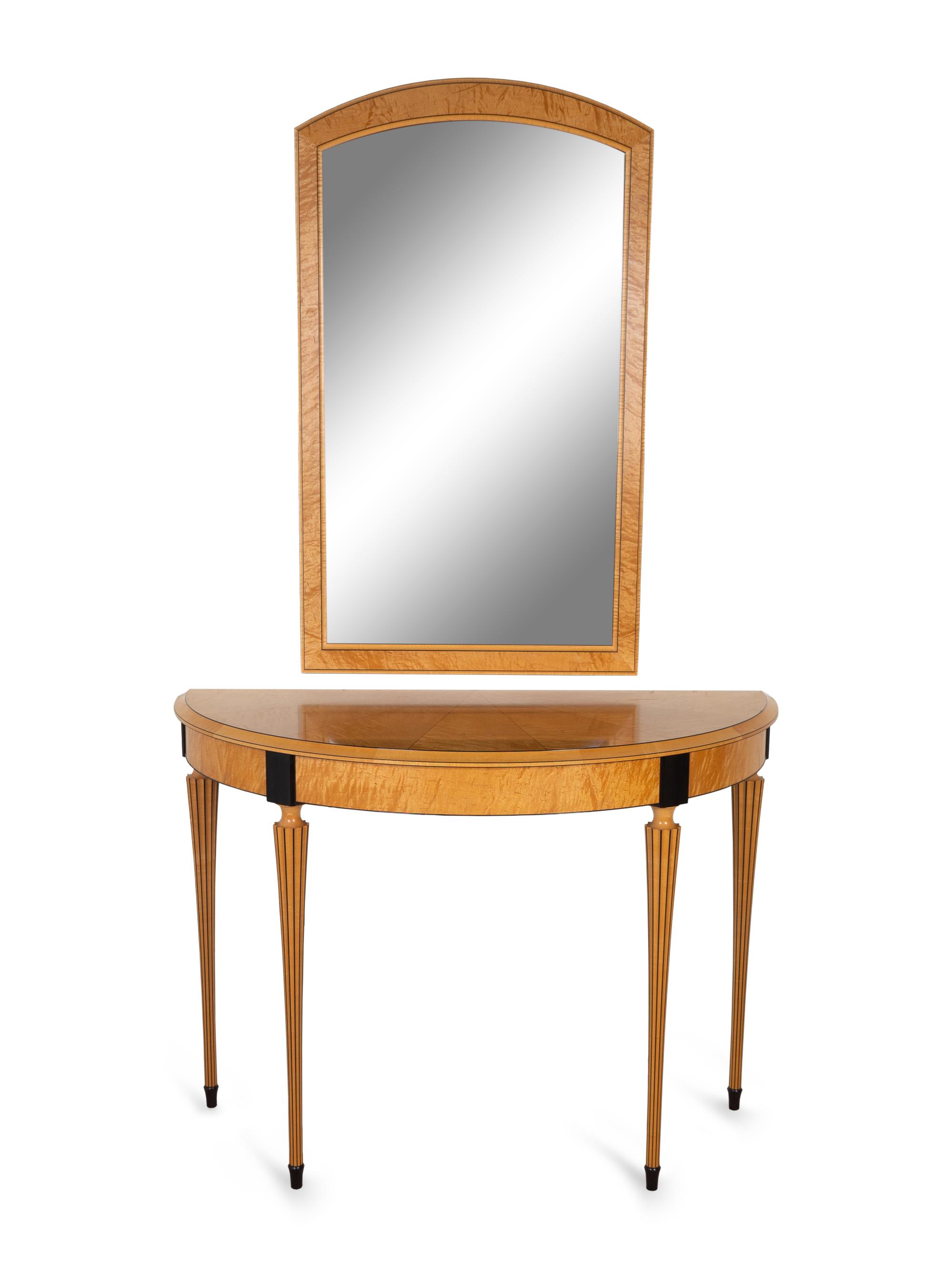 A Modern Neoclassical Style Ebony Inlaid Maple Console Table and Mirror by Richard Scott Newman — LATE 20TH CENTURY