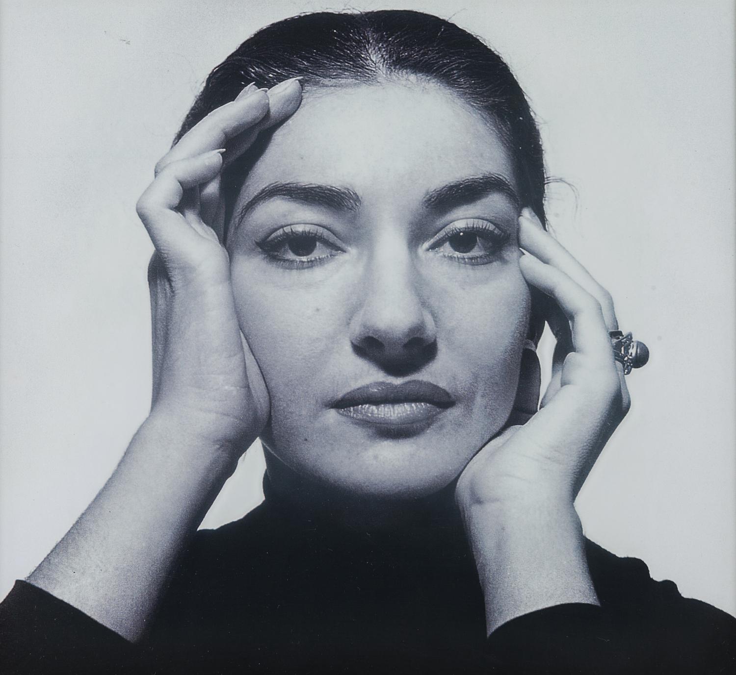 CALLAS, Maria (1923-1977). Autograph note signed (“Maria Meneghini Callas”), to Alda Girouset. N.p., 1954. 1 page, oblong 8vo, 142 x 210 mm, on an autograph book sheet, matted and framed with 3 photographic portraits of Callas, including one after an image by Cecil Beaton.