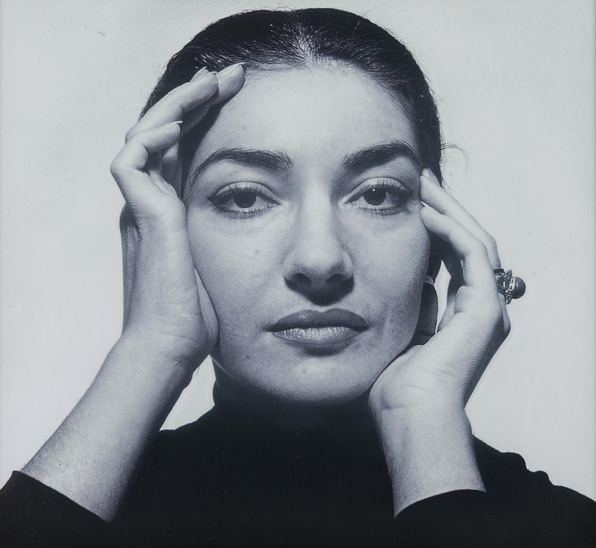 CALLAS, Maria (1923-1977). Autograph note signed (“Maria Meneghini Callas”), to Alda Girouset. N.p., 1954. 1 page, oblong 8vo, 142 x 210 mm, on an autograph book sheet, matted and framed with 3 photographic portraits of Callas, including one after an image by Cecil Beaton.