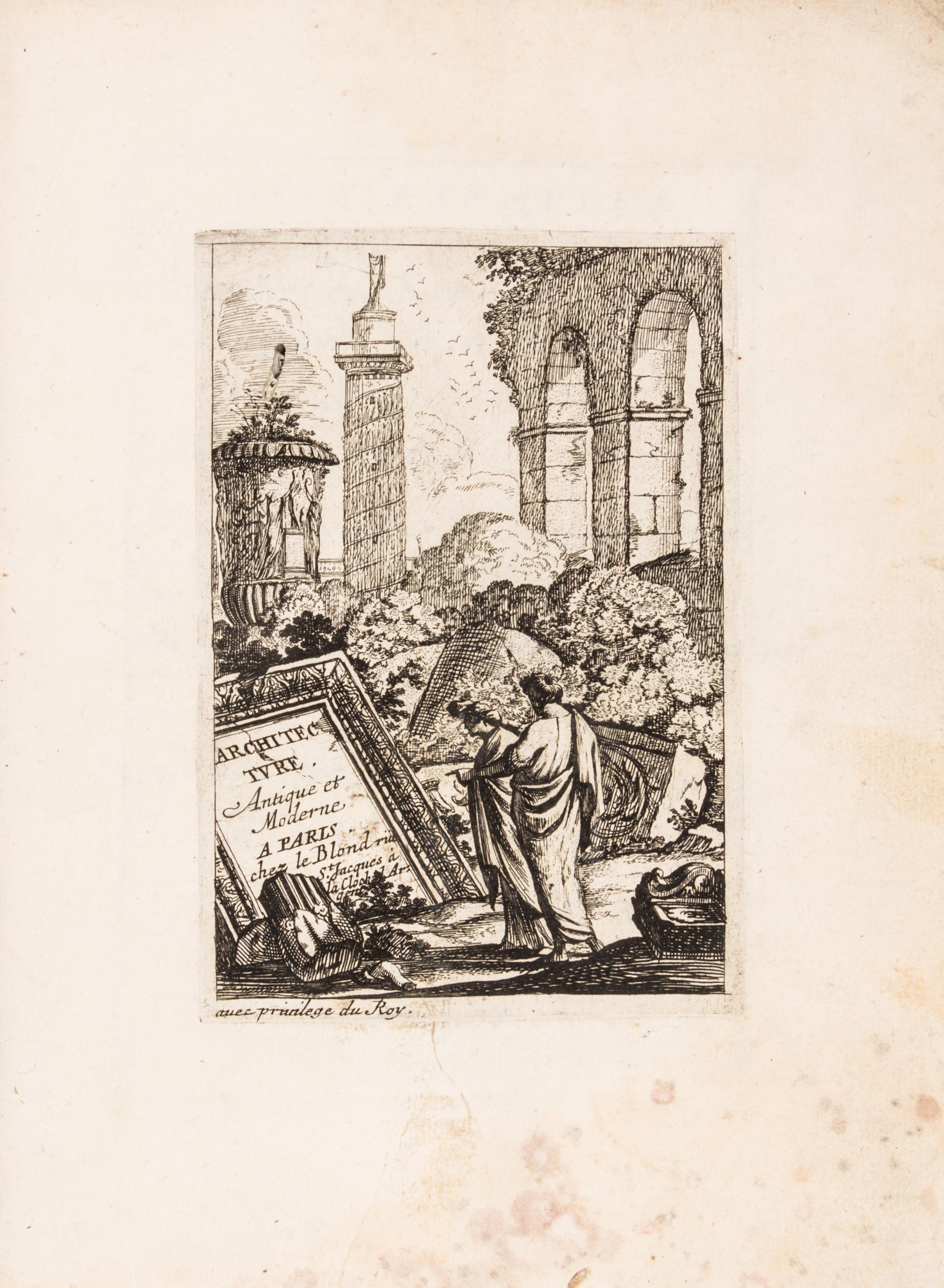 LE BLOND, JEAN. Deux exemples des cinq ordres de l'architecture antique... Paris, 1683. First ed. 53 plates.
