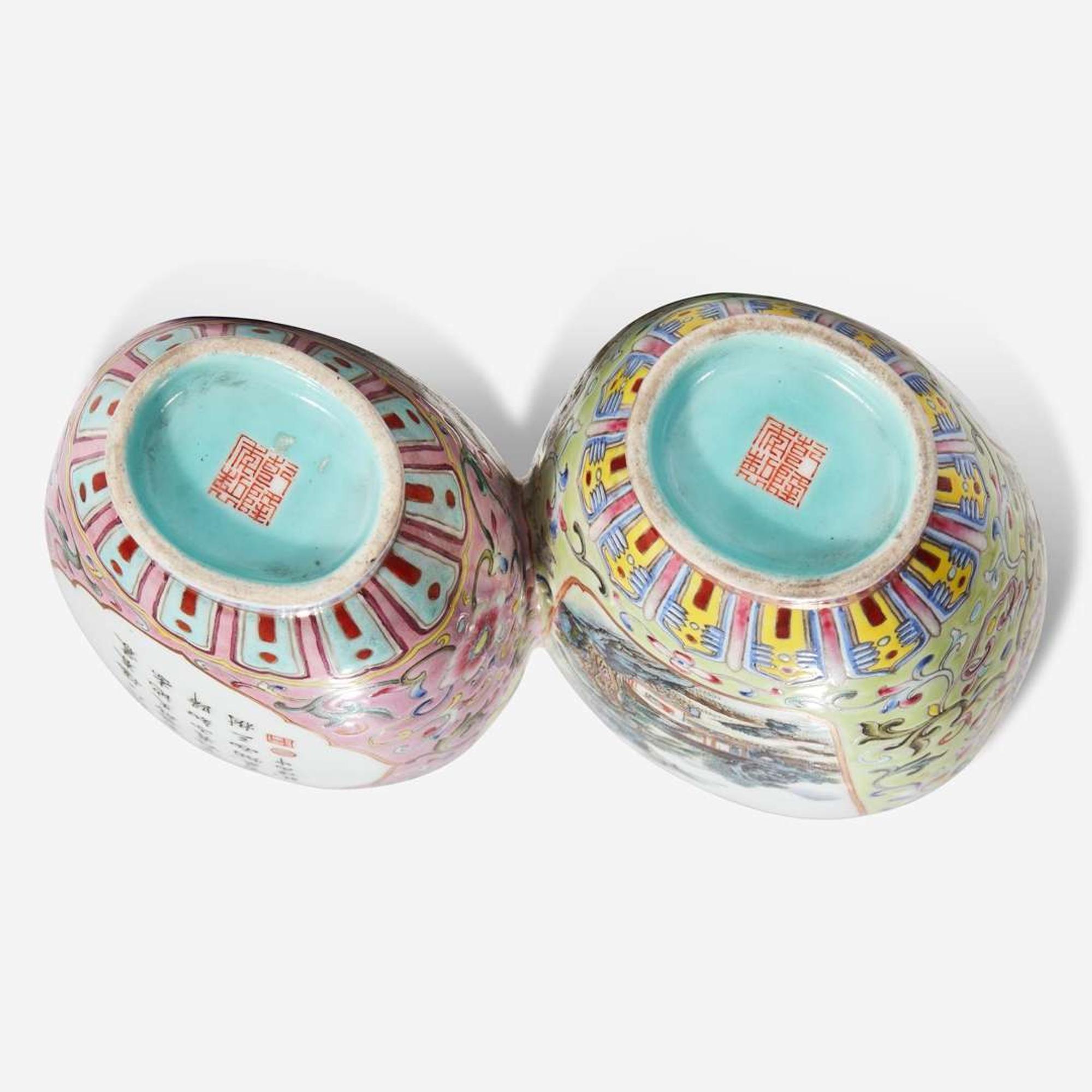 A Chinese enameled porcelain double vase