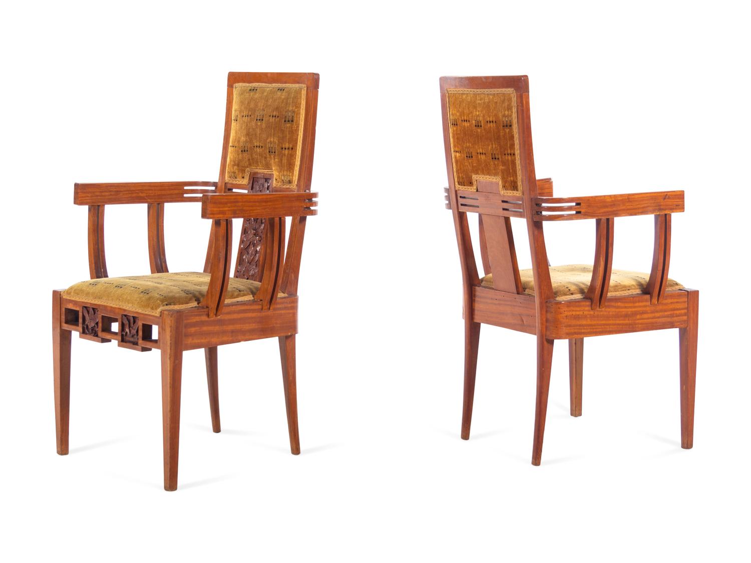 A Pair of French Satinwood Armchairs