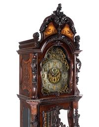 A Victorian Carved Mahogany and Marquetry Nine-Tube Tall Case Clock
