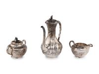 Three Japanese Silver 'Bamboo' Tea Wares