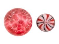 Three American Frit Mother Motto Glass Paperweights and a Two-Color Crown Glass Paperweight