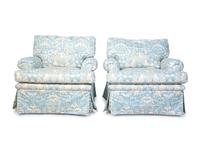 A Pair of Blue and White Upholstered Club Chairs — 20TH CENTURY