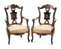 A Pair of English Victorian Painted Armchairs