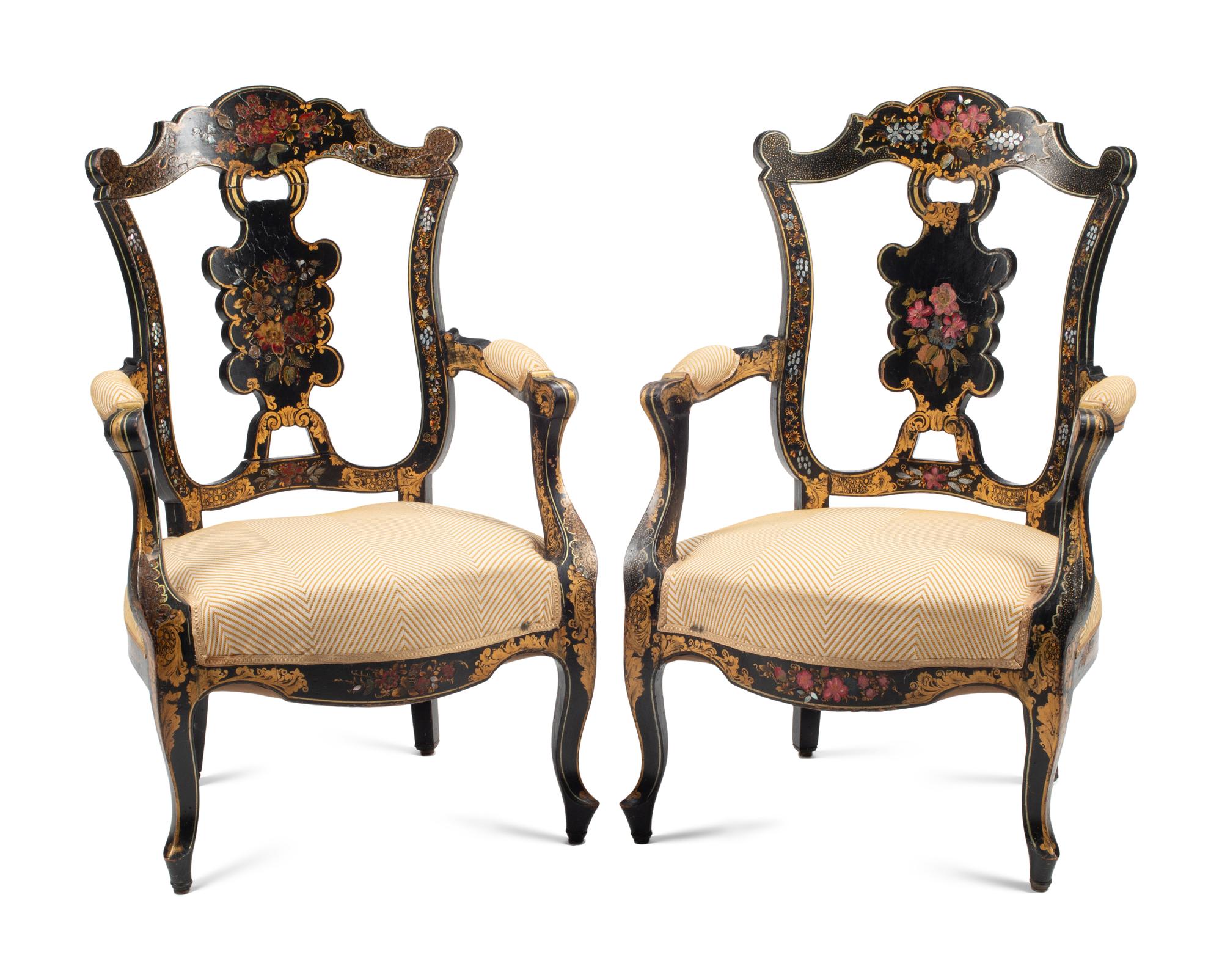 A Pair of English Victorian Painted Armchairs