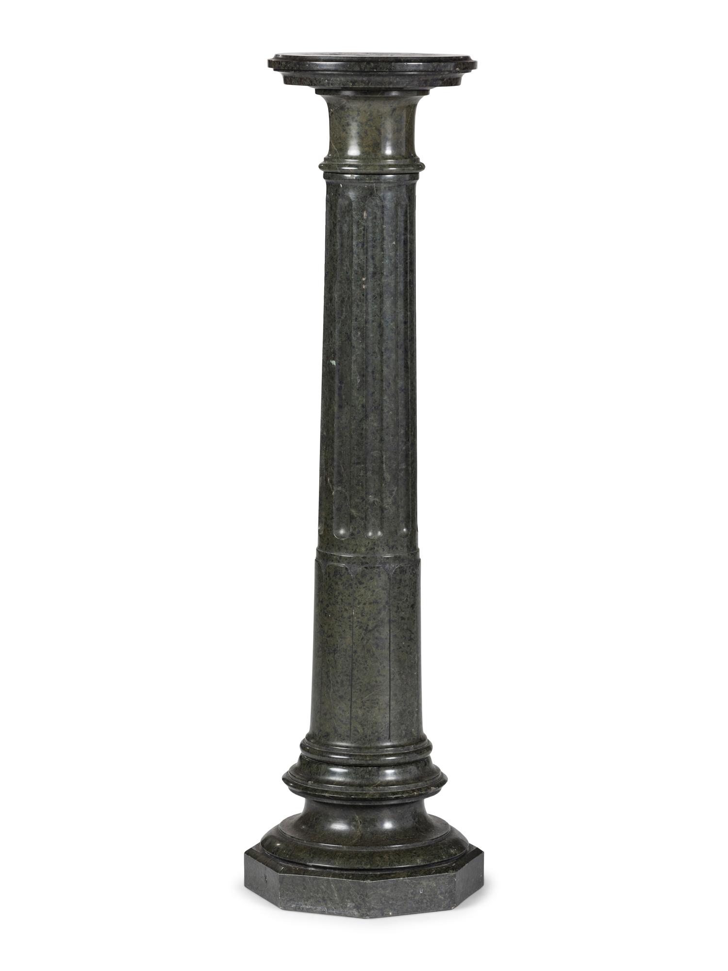 A Neoclassical Fluted Green Marble Octagonal-Base Pedestal