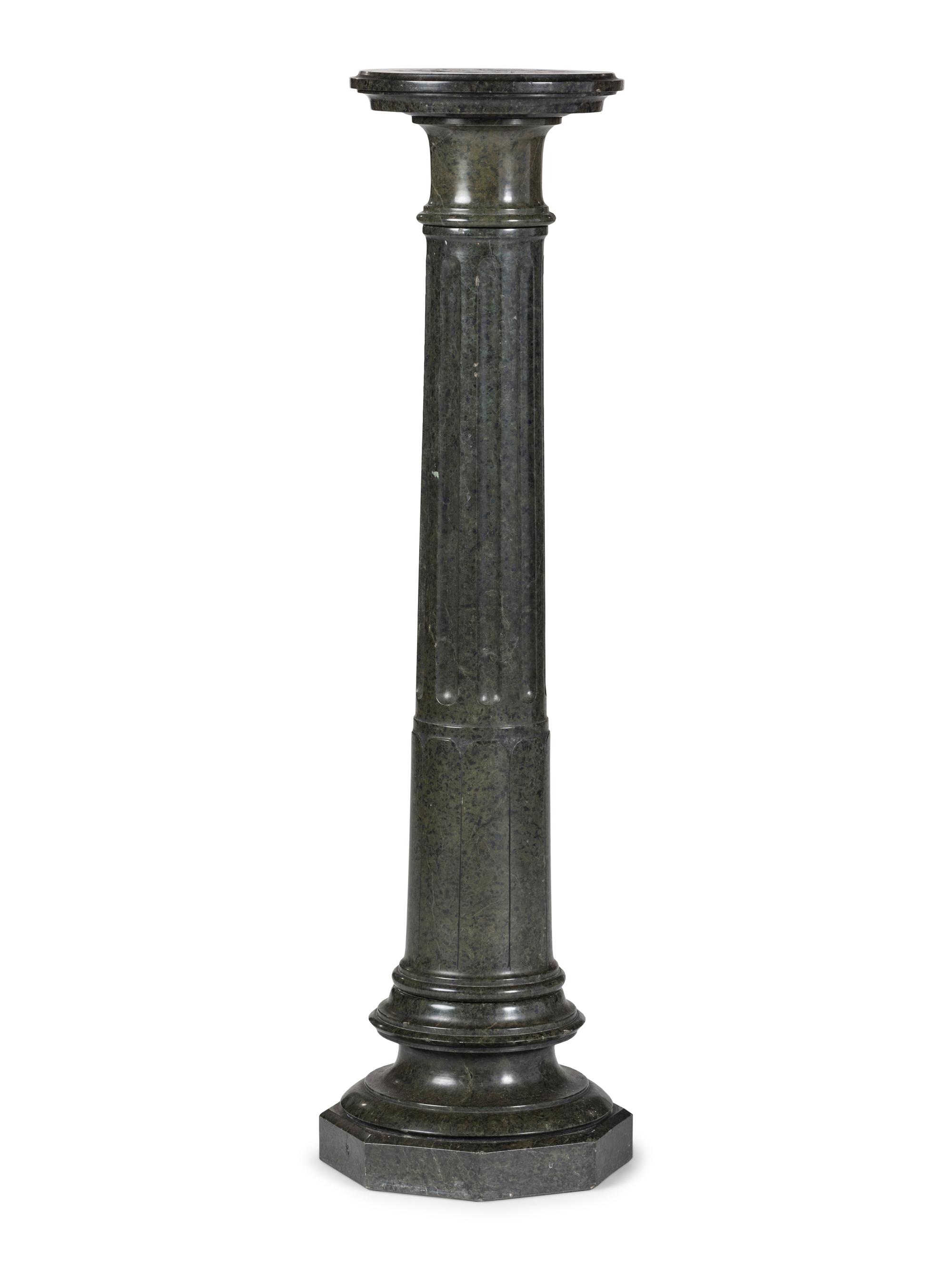 A Neoclassical Fluted Green Marble Octagonal-Base Pedestal