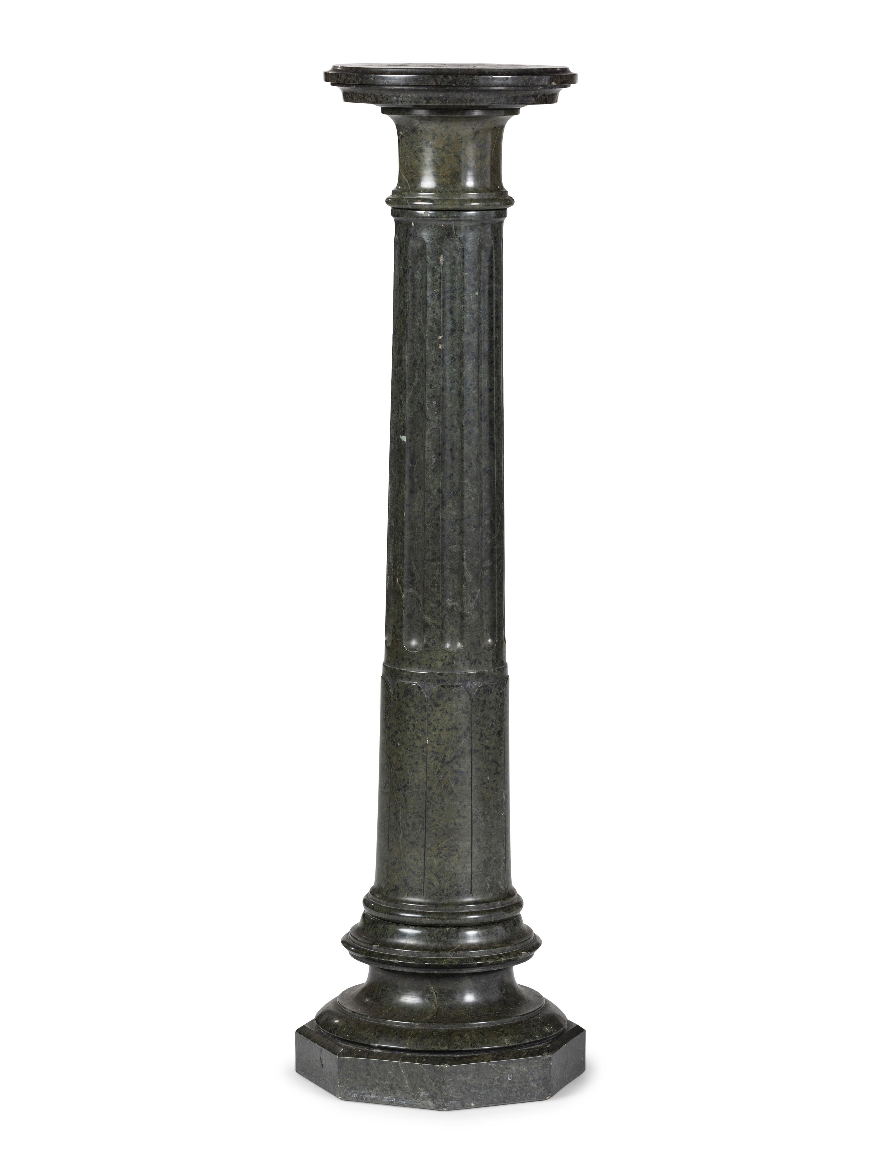 A Neoclassical Fluted Green Marble Octagonal-Base Pedestal