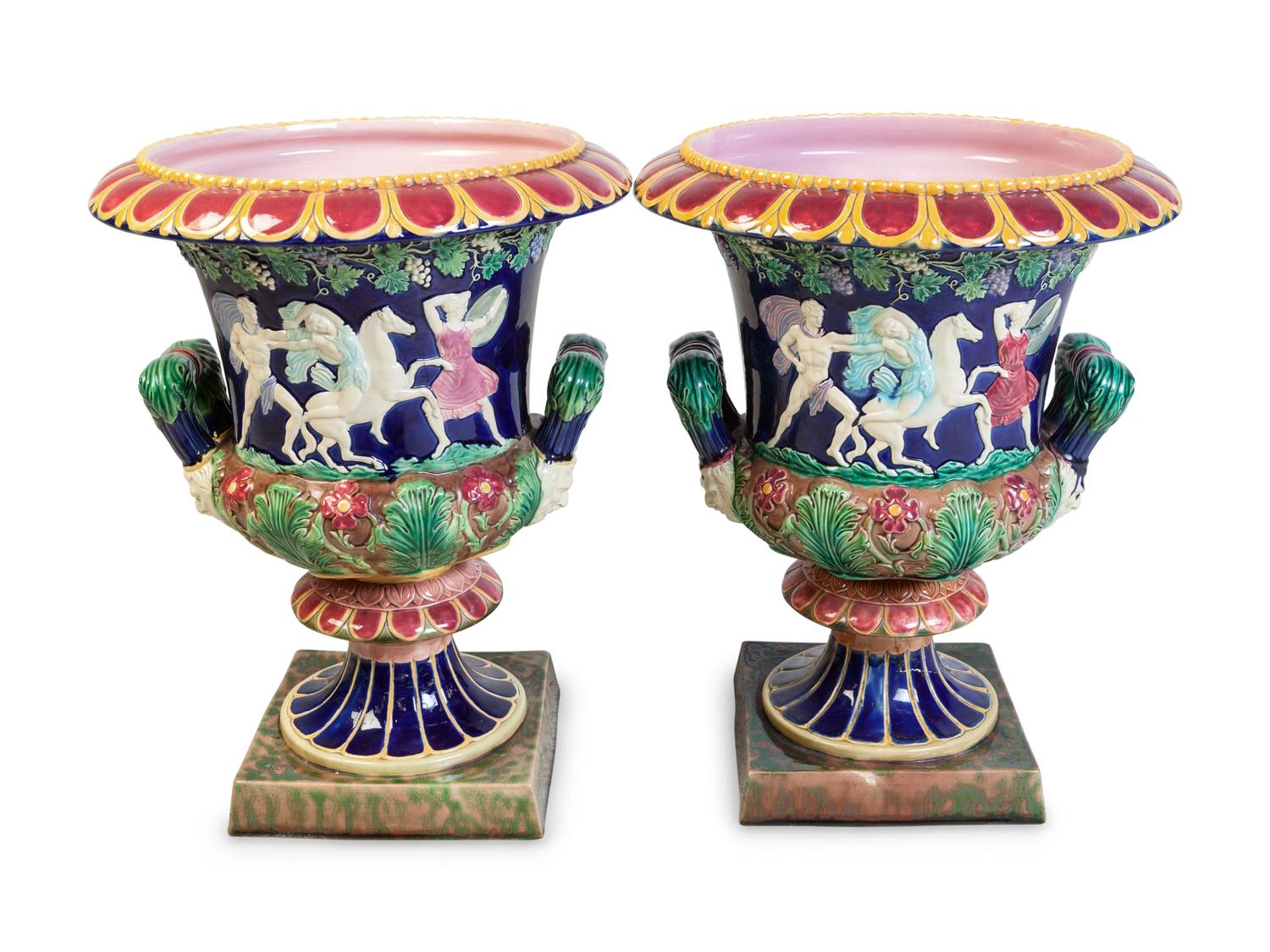 A Pair of Majolica Urns