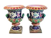 A Pair of Majolica Urns
