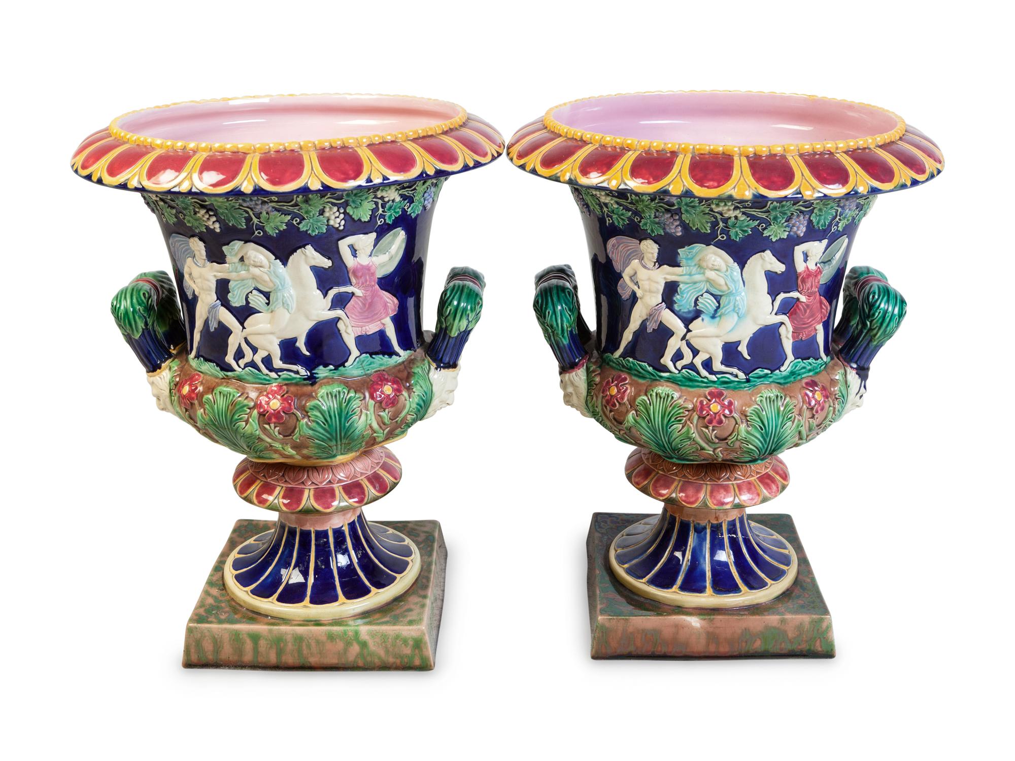 A Pair of Majolica Urns