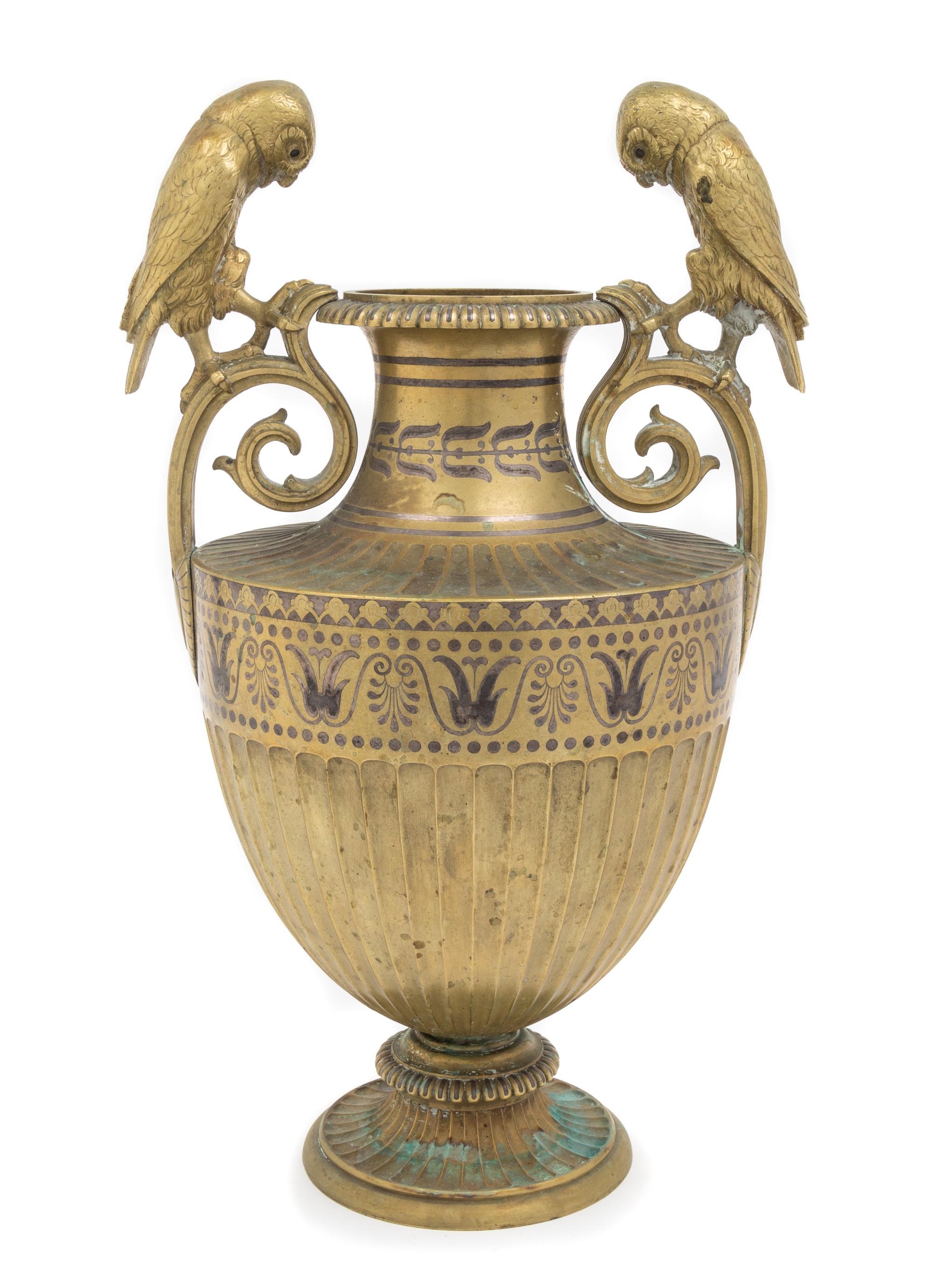 A Neoclassical Style Brass Urn Height 12 5/8 inches.