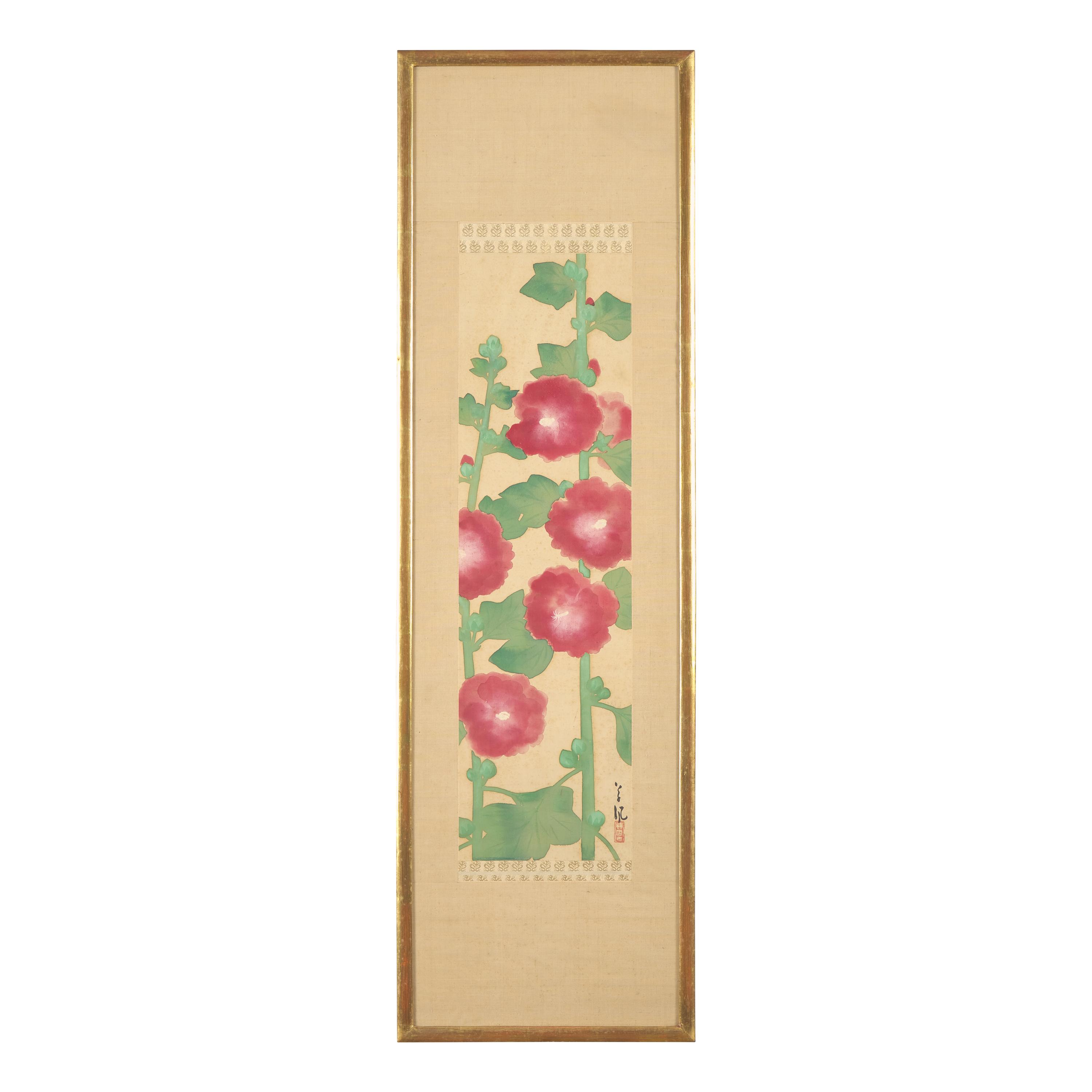 Japanese School, Hollyhocks — 佚名《蜀葵圖》