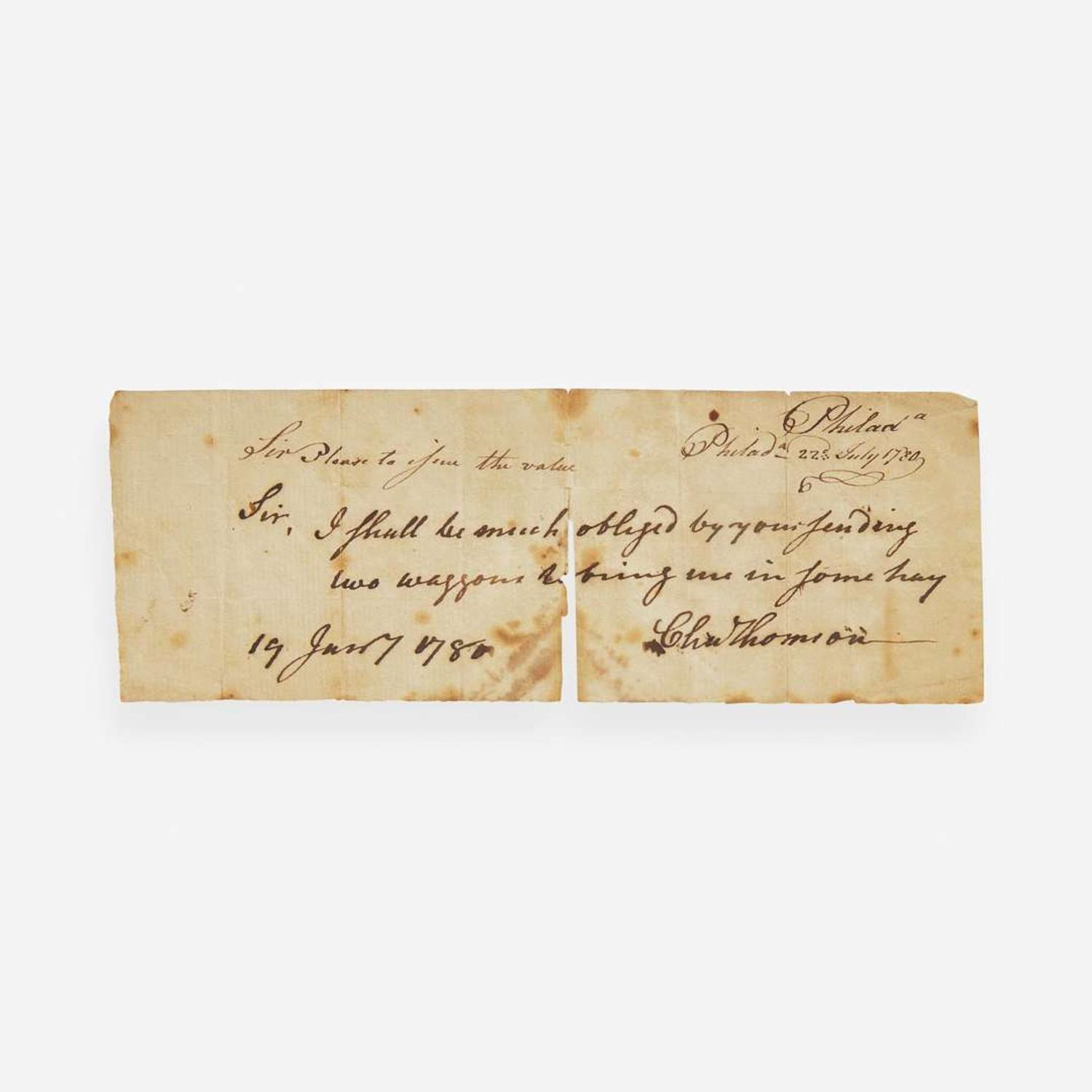 [Americana] Biddle, Clement, and Owen Biddle, and Charles Thomson Group of 5 Documents, signed