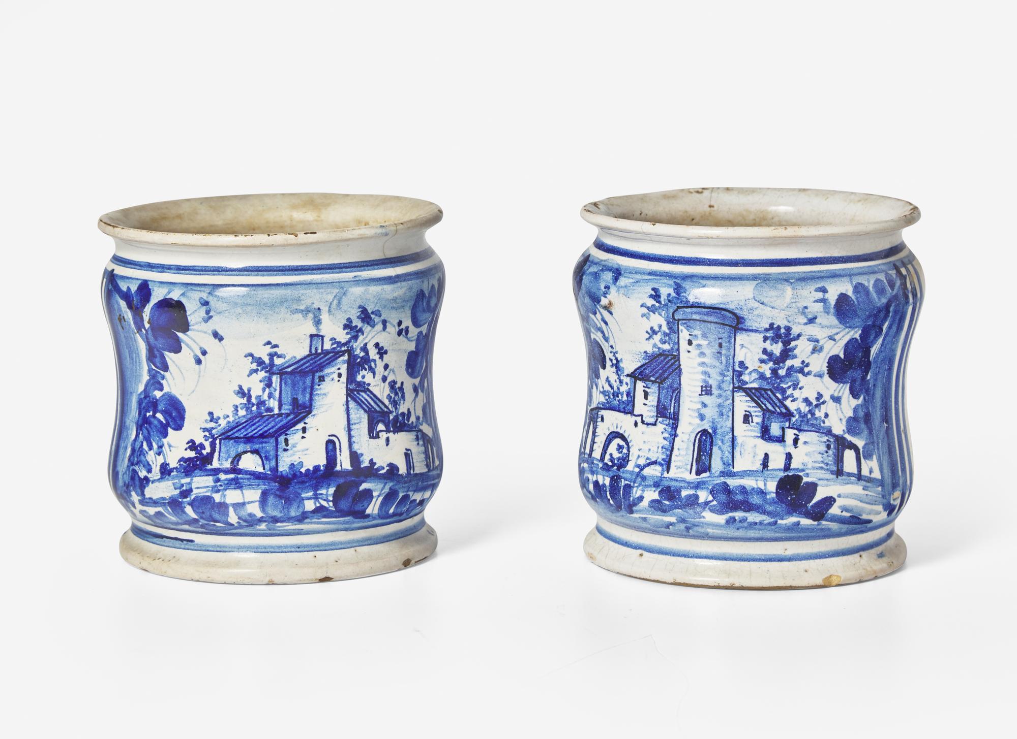 A Pair of Continental Cobalt Faience Cache Pots