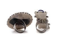 Large Sterling Silver and Lapis Ring, PLUS Sterling Silver, Coral, and Lapis Cluster Ring