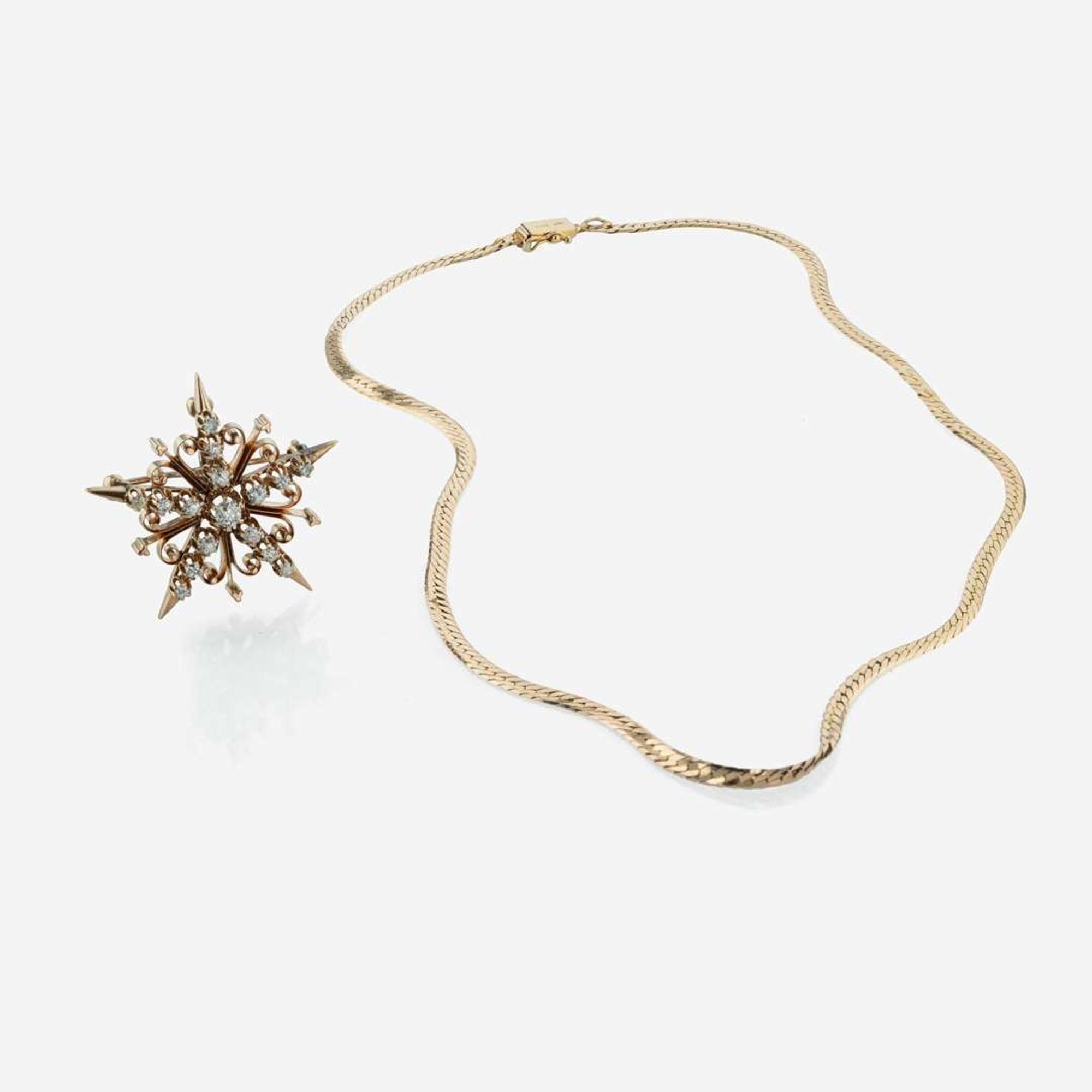 A Yellow Gold and Diamond Pinwheel Necklace