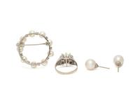COLLECTION OF CULTURED PEARL AND DIAMOND JEWELRY