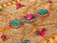 A Ruby and Emerald-Mounted Silvered and Gilt Filigree Table Casket