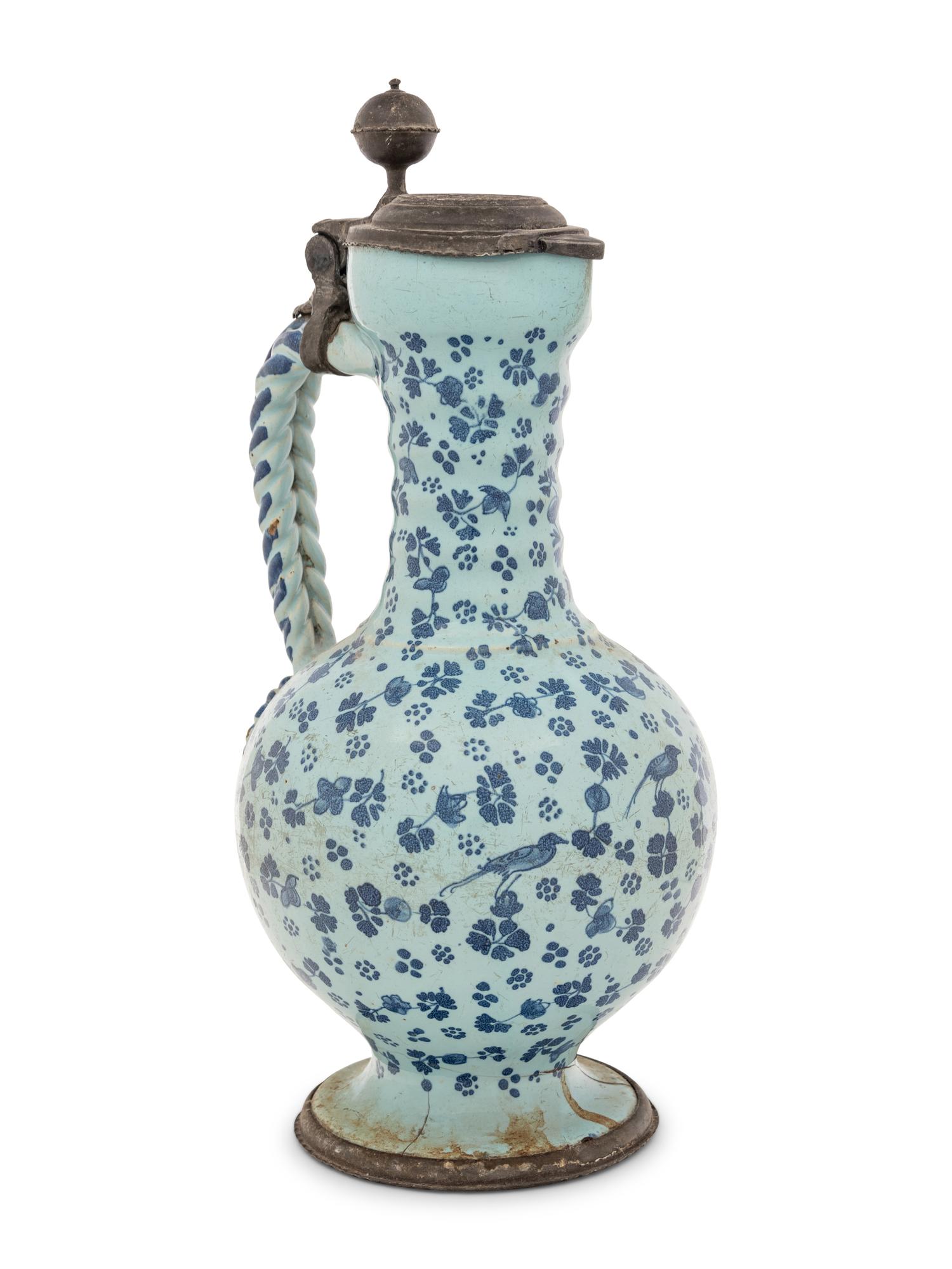 A Pewter Mounted Delft Pottery Tankard